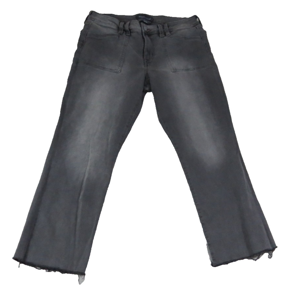 Aeropostale Kick Crop Trendy Jeans‎ Gray Mid Rise Raw Hem Flare Womens 10 Denim